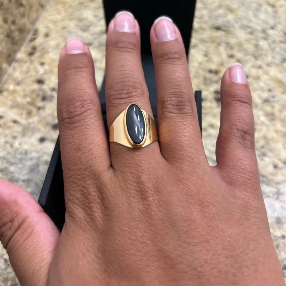 Vintage 19k Portuguese Gold Black Onyx Statement Ring Size 8.5 Hallmarked - Picture 4 of 8